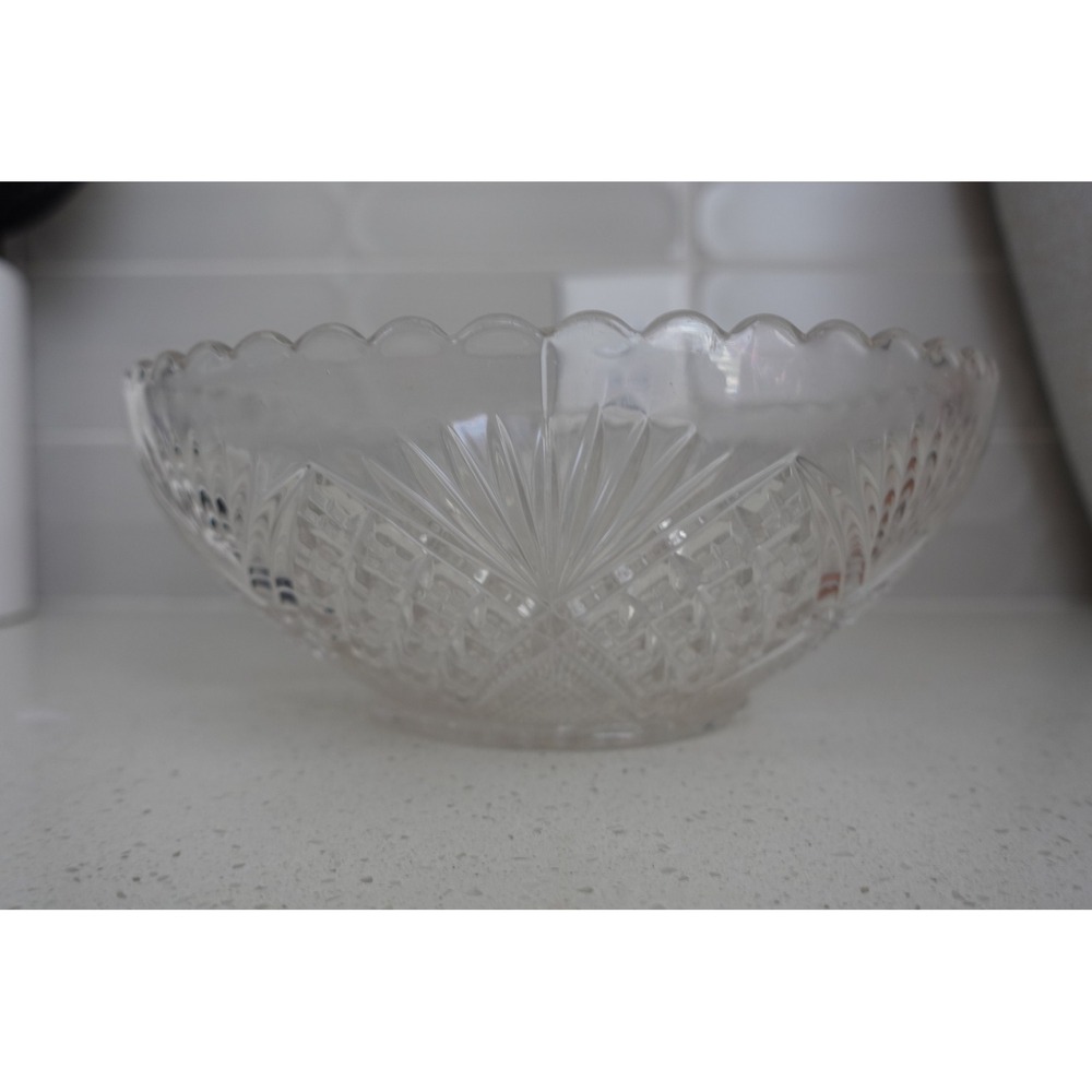 Crystal Starburst Glass Bowl Cut Clear Serving  Bowl Centerpiece‎ Decor - Picture 4 of 9